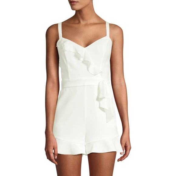 Parker Cartagena Pearl White Tie Waist Romper Size 6 - Picture 1 of 16